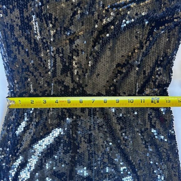 Lulus Strapless Black Sequin Jumpsuit With Ostrich Feather Trim Large NWT - Picture 10 of 12